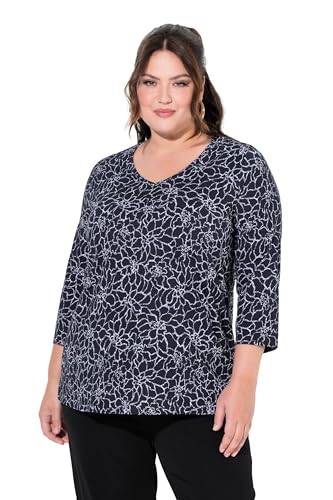 Ulla Popken Damen große Größen Übergrößen Plus Size Longshirt, A-Linie, V-Ausschnitt, 3/4-Arm schwarz 62+ 837172100-62+ von Ulla Popken