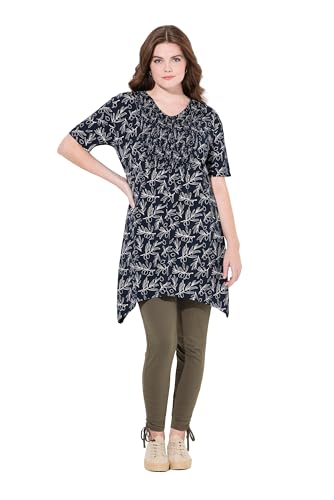 Ulla Popken Damen große Größen Übergrößen Plus Size Longshirt, A-Linie, V-Ausschnitt, Halbarm, Biobaumwolle Marine 50+ 834850130-50+ von Ulla Popken