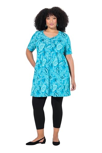 Ulla Popken Damen große Größen Übergrößen Plus Size Longshirt, A-Linie, V-Ausschnitt, Halbarm tiefes Aqua 50+ 839741740-50+ von Ulla Popken