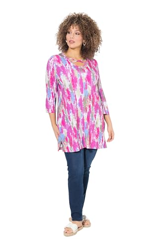 Ulla Popken Damen große Größen Übergrößen Plus Size Longshirt, A-Linie, Zierbänder, V-Ausschnitt, 3/4-Arm kühles pink 50+ 837924807-50+ von Ulla Popken