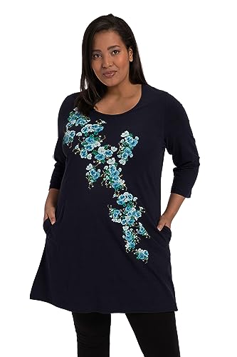 Ulla Popken Damen große Größen Übergrößen Plus Size Longshirt, A-Linie, floraler Druck, Rundhals, 3/4-Arm Navy 58+ 818281720-58+ von Ulla Popken