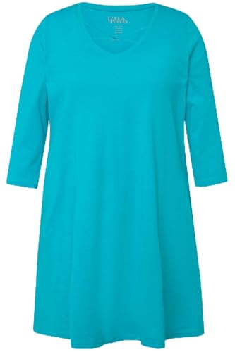 Ulla Popken Damen große Größen Übergrößen Plus Size Longshirt, Zierbänder, A-Linie, V-Ausschnitt, 3/4-Arm tiefes Aqua 54+ 825969740-54+ von Ulla Popken