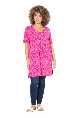 Ulla Popken Damen große Größen Übergrößen Plus Size Longshirt, floraler Druck, V-Ausschnitt, Halbarm, Taschen magentapink 54+ 840042528-54+ von Ulla Popken