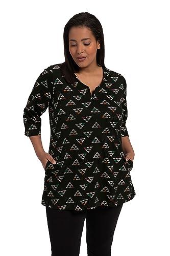 Ulla Popken Damen große Größen Übergrößen Plus Size Longshirt, grafischer Druck, Zipper, Taschen, 3/4-Arm schwarz 54+ 818149100-54+ von Ulla Popken