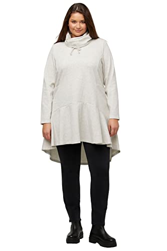 Ulla Popken Damen große Größen Übergrößen Plus Size Longsweater, Fischgrat, Volantsaum, Stehkragen, Langarm hellgrau mélange 54+ 815291134-54+ von Ulla Popken