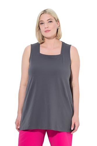 Ulla Popken Damen große Größen Übergrößen Plus Size Longtop, Classic Fit, Carré-Ausschnitt, ärmellos Graphitgrau 54+ 807310110-54+ von Ulla Popken