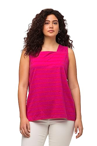 Ulla Popken Damen große Größen Übergrößen Plus Size Longtop, Ringel, Classic, Carree-Ausschnitt, ärmellos Fuchsia pink 46+ 821243810-46+ von Ulla Popken