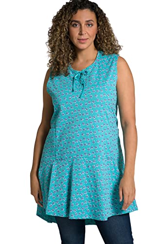 Ulla Popken Damen große Größen Übergrößen Plus Size Longtop, Seestern, A-Linie, Rundhals, ärmellos tiefes Aqua 46+ 807111740-46+ von Ulla Popken