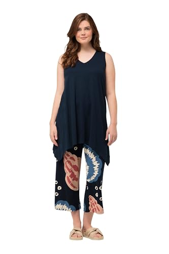 Ulla Popken Damen große Größen Übergrößen Plus Size Longtop, Zipfelsaum, A-Linie, V-Ausschnitt, Biobaumwolle Marine 50+ 804033130-50+ von Ulla Popken