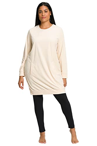 Ulla Popken Damen große Größen Übergrößen Plus Size Loungewear-Longshirt, Rundhals, Langarm, Elastikbündchen Popcorn 46+ 810360668-46+ von Ulla Popken