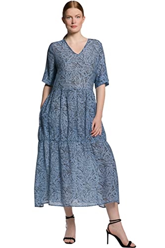 Ulla Popken Damen große Größen Übergrößen Plus Size Lyocell-Kleid, Animal, V-Ausschnitt, Volants, Halbarm kornblumenblau 46+ 806002710-46+ von Ulla Popken