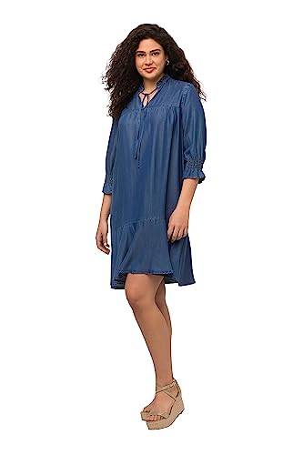 Ulla Popken Damen große Größen Übergrößen Plus Size Lyocell-Kleid, Jeansoptik, Tunika-Ausschnitt, 3/4-Arm Blue Denim 46+ 821513902-46+ von Ulla Popken