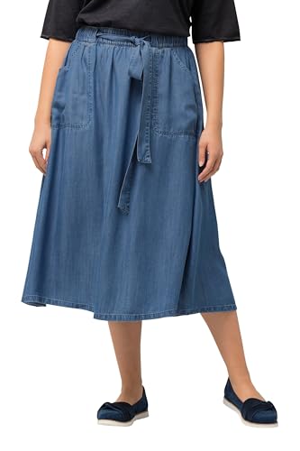 Ulla Popken Damen große Größen Übergrößen Plus Size Lyocell-Rock, Jeansoptik, A-Linie, Saumschlitz Blue Denim 50+ 826766902-50+ von Ulla Popken