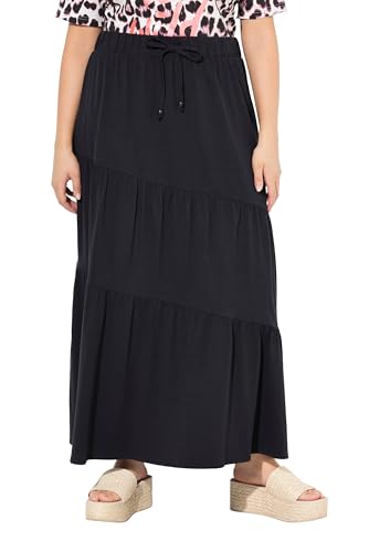 Ulla Popken Damen große Größen Übergrößen Plus Size Maxi-Jerseyrock, Volantstufen, A-Linie, Elastikbund schwarz 46+ 838917100-46+ von Ulla Popken