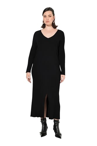 Ulla Popken Damen große Größen Übergrößen Plus Size Maxi-Strickkleid, Rippstrick, Slim, V-Ausschnitt, Langarm schwarz 50+ 830924100-50+ von Ulla Popken