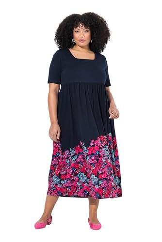 Ulla Popken Damen große Größen Übergrößen Plus Size Maxikleid, A-Linie, Carree-Ausschnitt, Halbarm, Taschen Marine 54+ 839780130-54+ von Ulla Popken