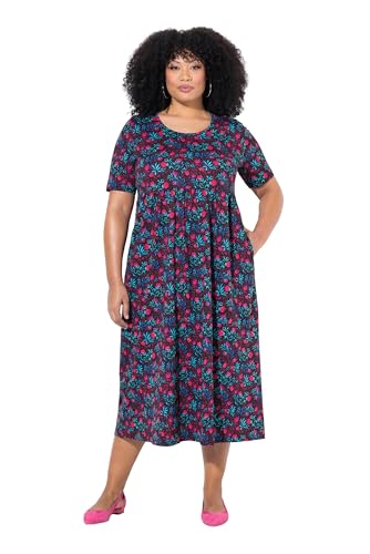 Ulla Popken Damen große Größen Übergrößen Plus Size Maxikleid, A-Linie, Rundhals, Halbarm, Taschen schwarz 50+ 839693100-50+ von Ulla Popken