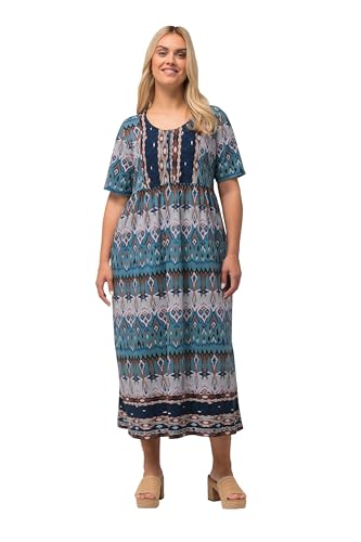 Ulla Popken Damen große Größen Übergrößen Plus Size Maxikleid, A-Linie, Rundhals, Zipper, Halbarm Jeansblau 42+ 829261725-42+ von Ulla Popken