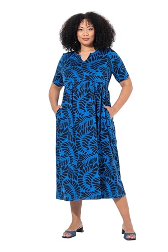 Ulla Popken Damen große Größen Übergrößen Plus Size Maxikleid, A-Linie, Tunika-Ausschnitt, Halbarm Pfauenblau 62+ 839740740-62+ von Ulla Popken