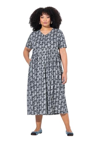Ulla Popken Damen große Größen Übergrößen Plus Size Maxikleid, A-Linie, V-Ausschnitt, Halbarm, Taschen Marine 50+ 839648130-50+ von Ulla Popken
