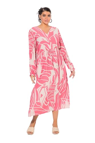 Ulla Popken Damen große Größen Übergrößen Plus Size Maxikleid, A-Linie, V-Ausschnitt, Langarm dunkel Koralle 50+ 836734515-50+ von Ulla Popken