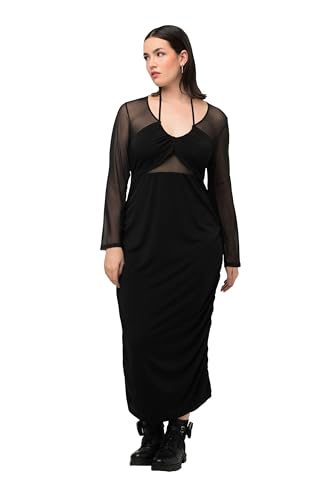 Ulla Popken Damen große Größen Übergrößen Plus Size Maxikleid, Mesheinsatz, Slim, V-Ausschnitt, Langarm schwarz 50+ 820278100-50+ von Ulla Popken