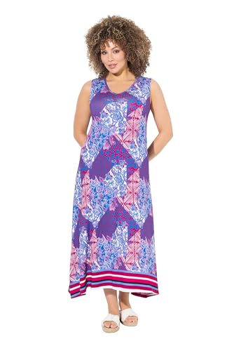Ulla Popken Damen große Größen Übergrößen Plus Size Maxikleid, Patchdruck, A-Linie, V-Ausschnitt, ärmellos magnolienrot 50+ 838970820-50+ von Ulla Popken