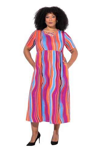 Ulla Popken Damen große Größen Übergrößen Plus Size Maxikleid, Zierbänder, A-Linie, Rundhals, Halbarm, Taschen lila 46+ 838174822-46+ von Ulla Popken