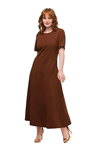 Ulla Popken Damen große Größen Übergrößen Plus Size Maxikleid, Ziernähte, A-Linie, Rundhals, Halbarm Schokolade 50+ 819240349-50+ von Ulla Popken