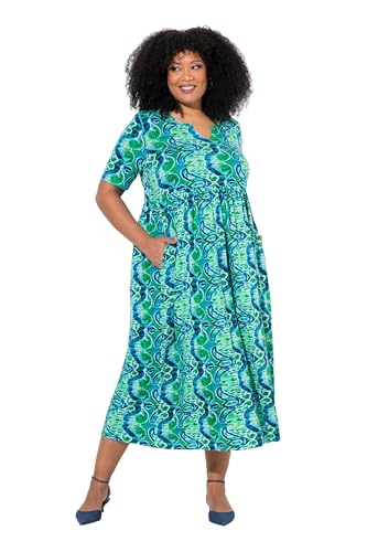 Ulla Popken Damen große Größen Übergrößen Plus Size Maxikleid, Zipper, A-Linie, Tunika-Ausschnitt, Halbarm Kleeblatt 66+ 838142450-66+ von Ulla Popken