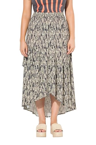 Ulla Popken Damen große Größen Übergrößen Plus Size Maxirock, Bedruckt, A-Linie, Ziernähte, Elastikbund helles Mint 46+ 838101402-46+ von Ulla Popken