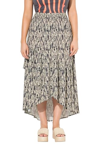 Ulla Popken Damen große Größen Übergrößen Plus Size Maxirock, Bedruckt, A-Linie, Ziernähte, Elastikbund helles Mint 46+ 838101402-46+ von Ulla Popken