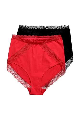 Ulla Popken Damen große Größen Übergrößen Plus Size Maxislips, 2er-Pack, Spitze Salsa 46+ 835321530-46+ von Ulla Popken