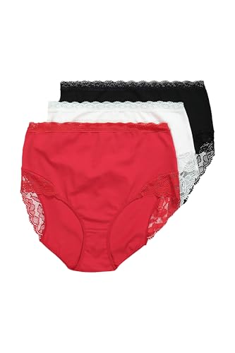 Ulla Popken Damen Maxislips, 3er-Pack, High Waist, Spitze Hose, Rot, 58-60 EU von Ulla Popken