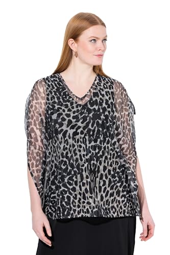 Ulla Popken Damen große Größen Übergrößen Plus Size Mesh-Bluse, Cape-Stil, V-Ausschnitt, Halbarm schwarz 58+ 840026100-58+ von Ulla Popken