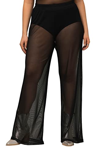 Ulla Popken Damen große Größen Übergrößen Plus Size Mesh-Hose, transparent, weites Bein, Elastikbund schwarz 46+ 817539100-46+ von Ulla Popken