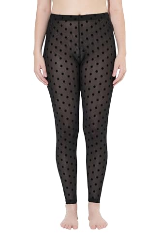 Ulla Popken Damen große Größen Übergrößen Plus Size Mesh-Leggings, Flock-Punkte schwarz 58+ 823383100-58+ von Ulla Popken