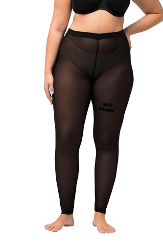 Ulla Popken Damen große Größen Übergrößen Plus Size Mesh-Leggings, Flock-Schriftzug, hochelastisch schwarz 54+ 825182100-54+ von Ulla Popken