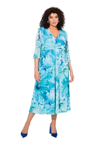 Ulla Popken Damen große Größen Übergrößen Plus Size Mesh-Maxikleid, Blüten, V-Ausschnitt, 3/4-Ärmel royal blau 50+ 839930767-50+ von Ulla Popken