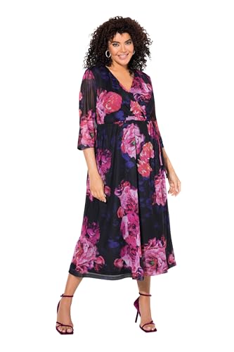 Ulla Popken Damen große Größen Übergrößen Plus Size Mesh-Maxikleid, Blüten, V-Ausschnitt, Flügel-Halbarm Marine 42+ 839928130-42+ von Ulla Popken