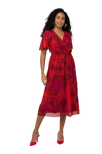 Ulla Popken Damen große Größen Übergrößen Plus Size Meshkleid, Blüten, V-Ausschnitt, Halbarm, Maxikleid Magenta 54+ 828031810-54+ von Ulla Popken