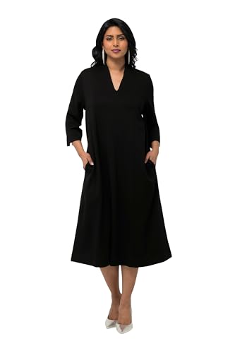 Ulla Popken Damen große Größen Übergrößen Plus Size Midi-Puntokleid, Kelchkragen, V-Ausschnitt, 3/4-Arm von Ulla Popken