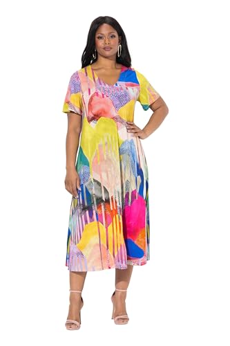 Ulla Popken Damen große Größen Übergrößen Plus Size Midi-Slinkykleid, A-Linie, V-Ausschnitt, Flügel-Halbarm Magenta 50+ 838099810-50+ von Ulla Popken