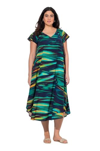 Ulla Popken Damen große Größen Übergrößen Plus Size Midikleid, A-Linie, V-Ausschnitt, Halbarm dunkelblau 46+ 838072750-46+ von Ulla Popken