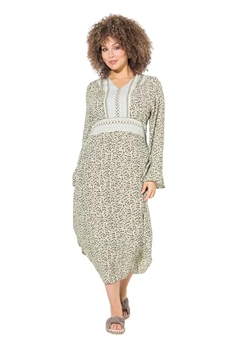 Ulla Popken Damen große Größen Übergrößen Plus Size Midikleid, A-Linie, V-Ausschnitt, Langarm Pistazie 46+ 838120407-46+ von Ulla Popken