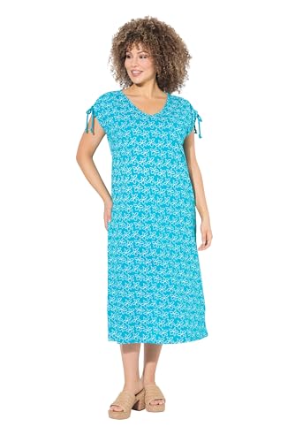 Ulla Popken Damen große Größen Übergrößen Plus Size Midikleid, Blüten, A-Linie, V-Ausschnitt, ärmellos blautürkis 46+ 840041755-46+ von Ulla Popken