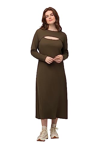 Ulla Popken Damen große Größen Übergrößen Plus Size Midikleid, Bolero-Shirt, Carree-Ausschnitt, Biobaumwolle moosgrün 50+ 809631344-50+ von Ulla Popken