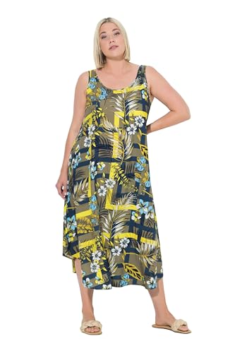 Ulla Popken Damen große Größen Übergrößen Plus Size Midikleid, Dschungelmuster, A-Linie, Rundhals, ärmellos olivgrün 58+ 837653430-58+ von Ulla Popken