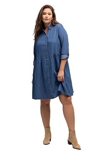 Ulla Popken Damen große Größen Übergrößen Plus Size Midikleid, Jeanskleid, A-Linie, Hemdkragen, Langarm Blue Denim 50+ 812023902-50+ von Ulla Popken