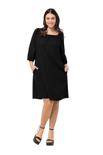 Ulla Popken Damen große Größen Übergrößen Plus Size Midikleid, Leinenmix, A-Linie, Carree-Ausschnitt, Halbarm schwarz 46+ 827953100-46+ von Ulla Popken